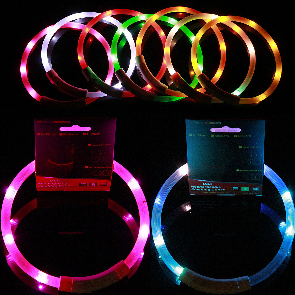 LED สัตว์เลี้ยง Luminous COLLAR สุนัขแบบชาร์จไฟได้ Luminous COLLAR Night Walking สุนัขคําเตือน Lumin
