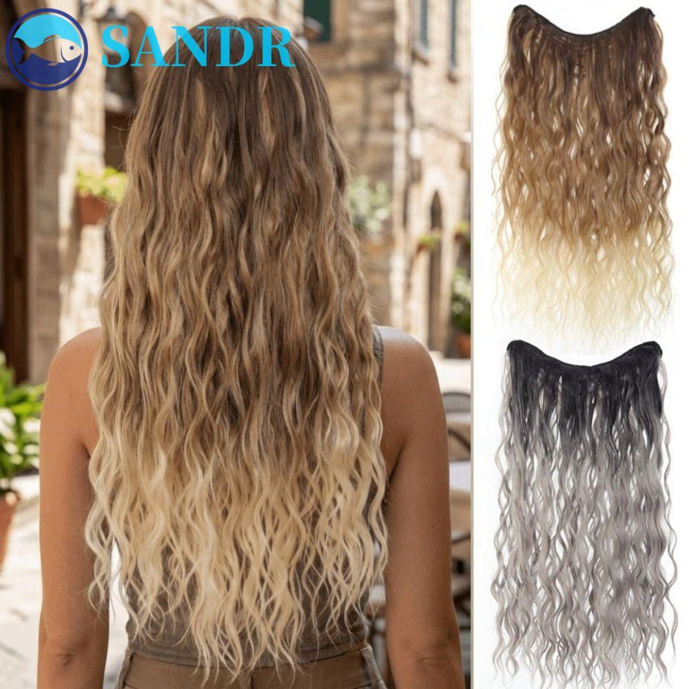 SANDR ยาวน้ํา Wavy Hairpieces, 24 นิ้ว 5 คลิป U-รูปครึ่งวิกผม,ไม่มีรอยต่อสังเคราะห์ผม Layered ธรรมชา
