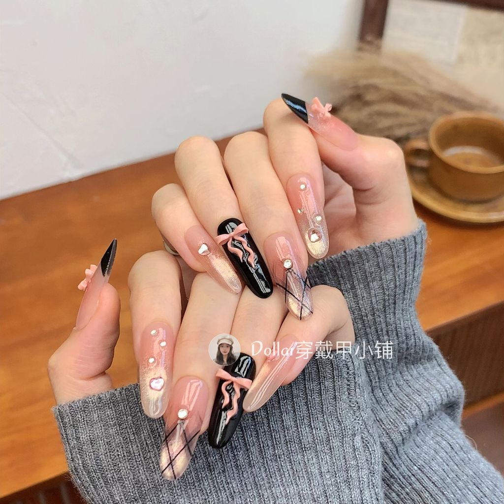 Dollar Sweet & Cool Black Pink Sweetheart Nails Y2K Star Argyle Bow Pure Desire สติ๊กเกอร์ติดเล็บ 50