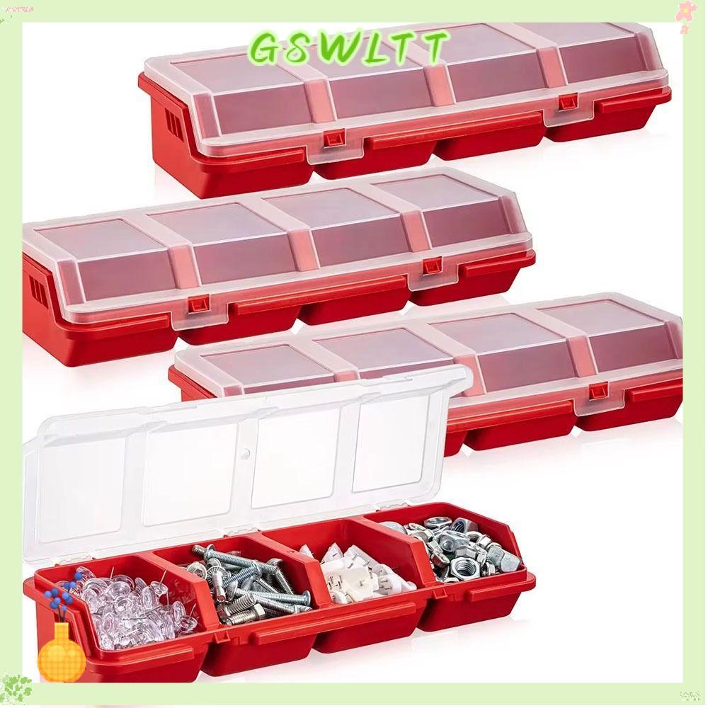 GSWLTT 1ชิ้นสกรูออแกไนเซอร์กล่อง,4ช่องที่มีฝาปิดกล่องเก็บชิ้นส่วน,จอแสดงผลพลาสติกสีฟ้าสีแดงส่วนเครื่องมือถังภาชนะ