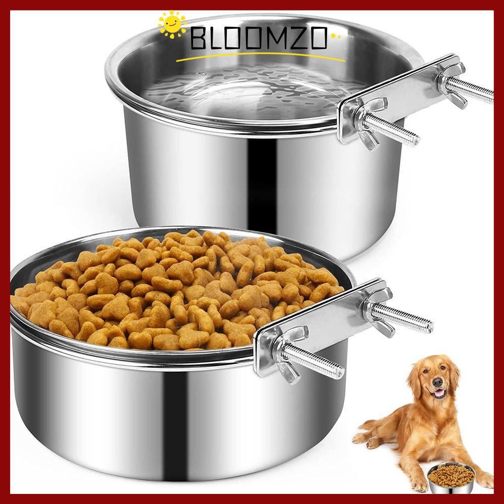 in stockBLOOMZO ชามกรงสุนัข, ชามสัตว์เลี้ยงสแตนเลสป้องกันการโก่ง, กรงแขวนเครื่องจ่ายอาหารนกแก้วนก