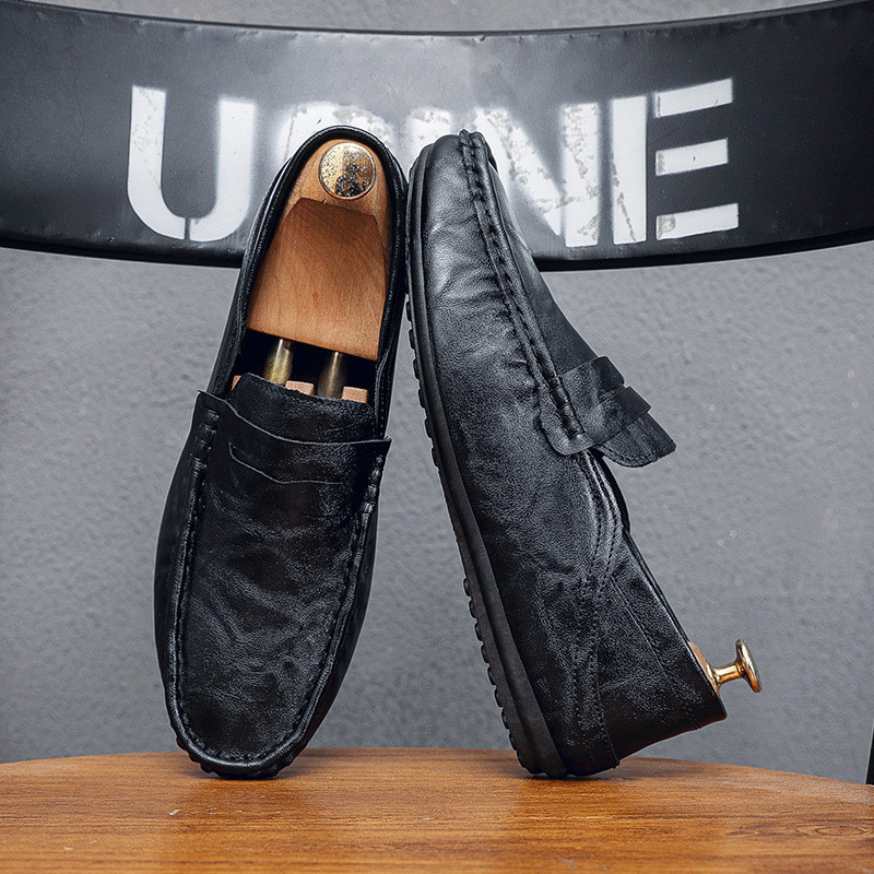 รองเท้าหนัง Mens Soft-Soled Peas Shoes Ready Stock Casual Mens Shoes Mens Shoes Low-Top Can Step on 