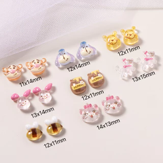 30 ชิ้นเรซิ่นมินิการ์ตูน Sanrio ตุ๊กตาหมี, ลูกแมว, ผึ้ง, bee bottle Charms Rhinestones DIY Craft สําหรับเล็บ 3D เครื่องประดับ