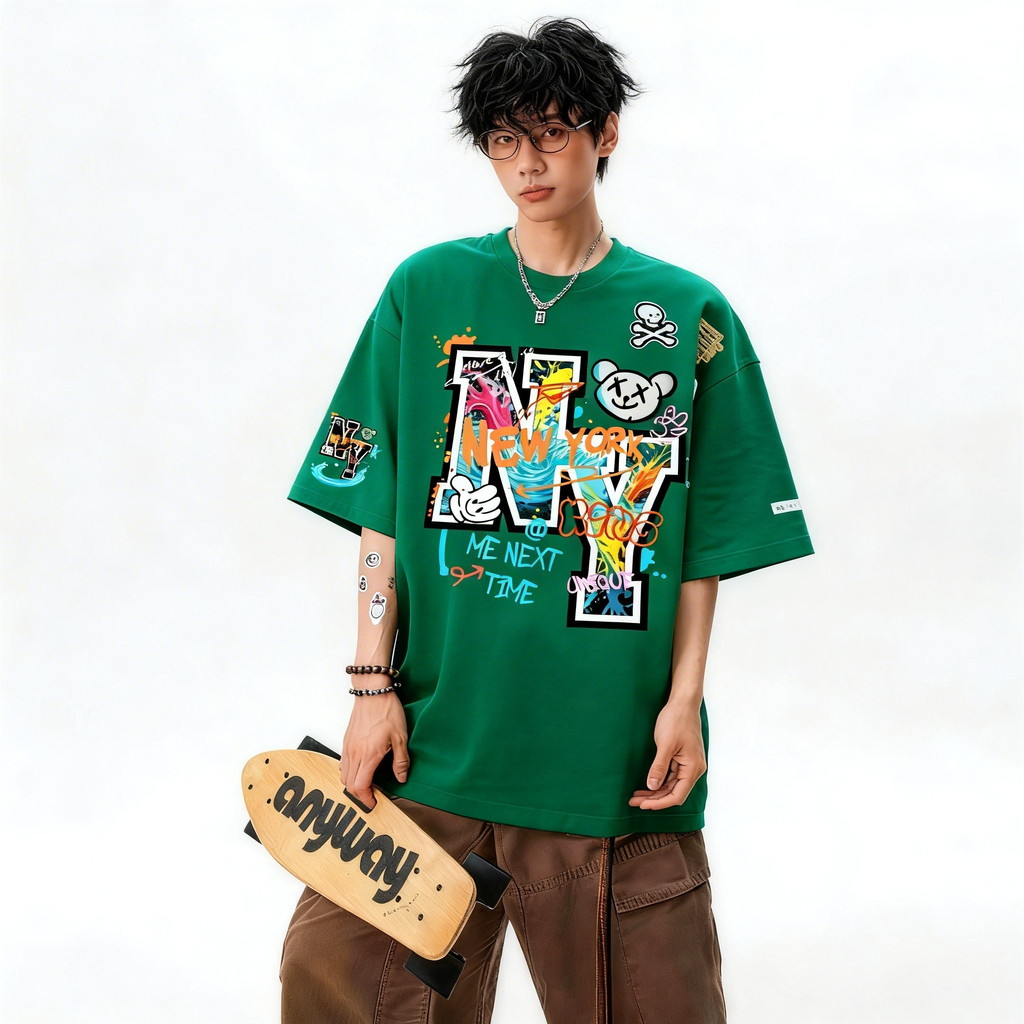 TEE·SHOP เสื้อยืด oversize เสื้อเท่ๆ เกาหลี “NY Graffiti” ไม่หดตัว เสื้อแฟชั่นใ เกาหลีสไตล์ พิมพ์ลาย ผ้านิ่มใส่สบาย COD ราคา ถูกที่สุด ดีลบีเคเค แกลเลอรีภาพที่ 6