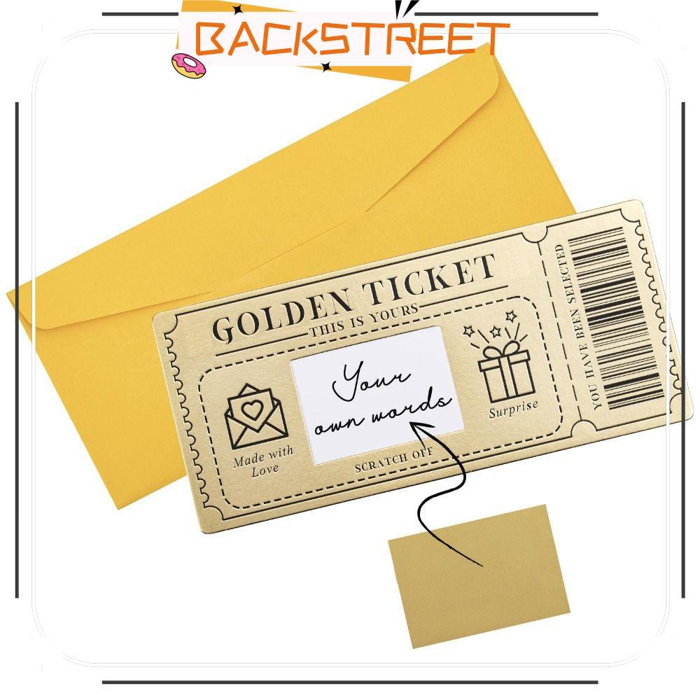BACKSTAGE Concert Ticket, Raffle Gift Golden Ticket Scratch- Card, Party Favor with Envelope Scratch
