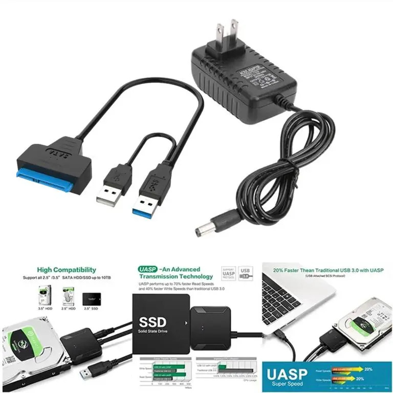 สาย Sata to USB 3.0 แปลงข้อมูลจาก HDD ทุกขนาด ทุกยี่ห้อ ใช้งานง่าย แถมฟรี Adapter จ่ายไฟ 1 ตัว