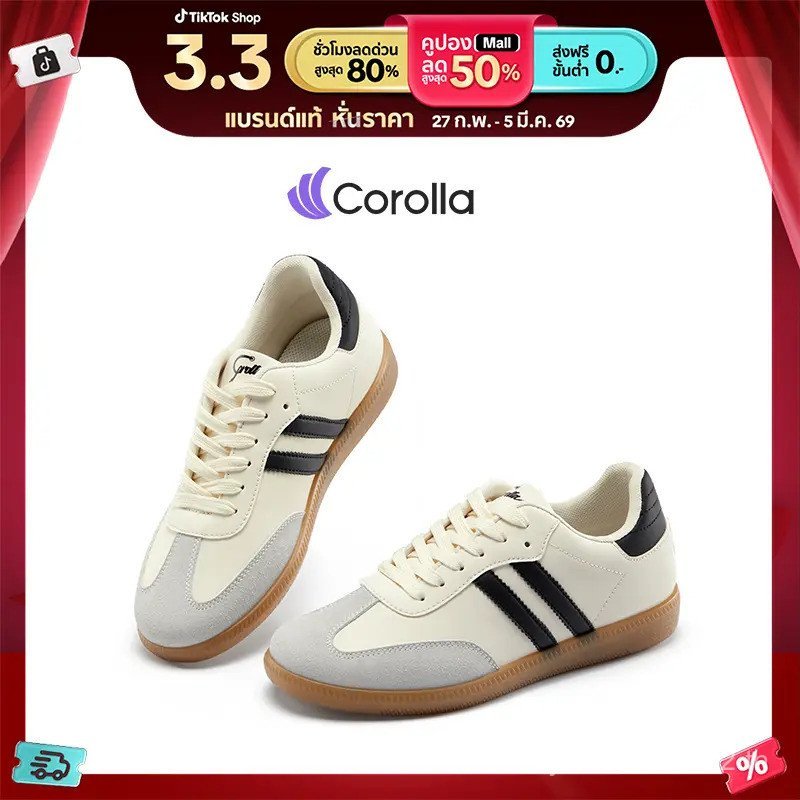 【มีไซส์ใหญ่】Corolla Ace Shoes รองเท้าผ้าใบลำลองส้นแบน สำหรับผู้ชาย และผู้หญิง วัสดุหนัง PU ระบายอากา