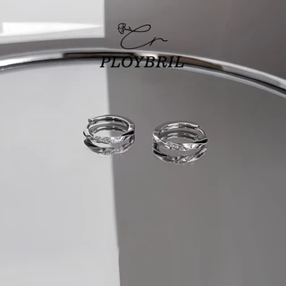 PLOYBRIL [ราคาต่อคู่]ต่างหูเงินZirconTpiral ต่างหูเงินแท้925 ตุ้มหูเพชร Moissanite ตุ้มหูเงินแท้ E056