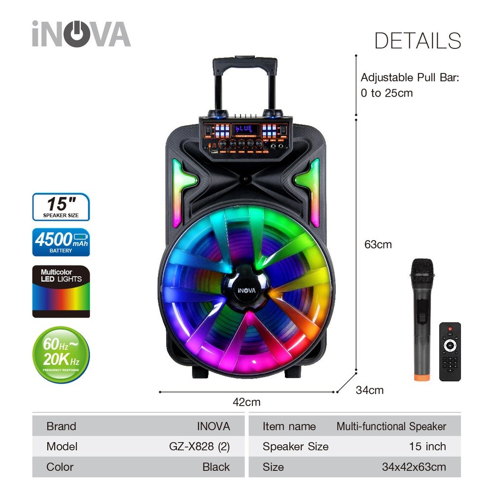 INOVA ชุดลำโพงอเนกประสงค์ ขนาด 15 นิ้ว รุ่น GZ-X828 (2) สีดำ