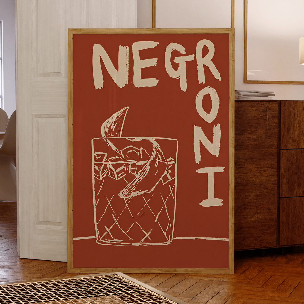 โมเดิร์น Negroni โดย Nia Beynon ค็อกเทล Wall Art พิมพ์ผ้าใบภาพวาดโปสเตอร์ภาพสําหรับห้องนั่งเล่นบาร์ก