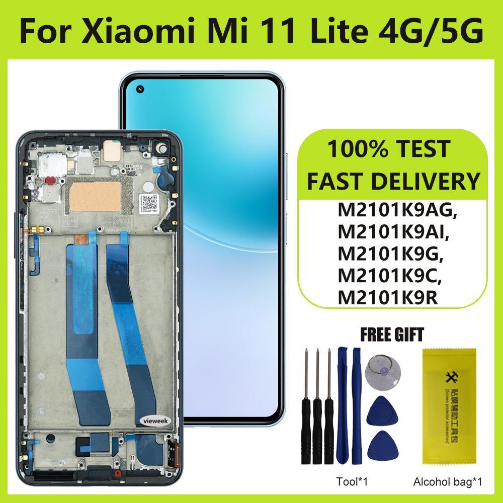 Amoledหน้าจอสําหรับXiaomi Mi 11 Lite 5G LCD M2101K9GจอแสดงผลTouch Panel Digitizer AssemblyสําหรับMi 