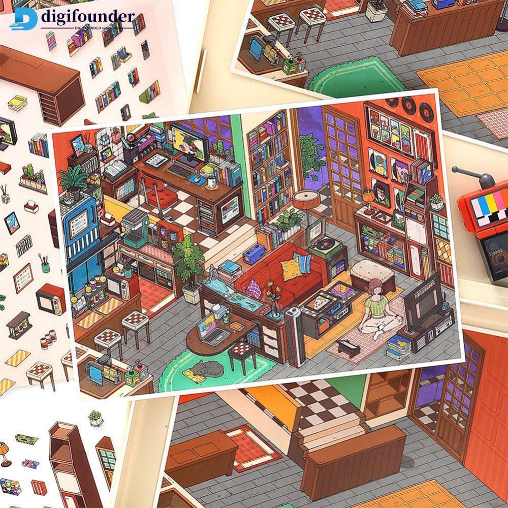 DIGIFOUNDER MBTI Leisure Suite 3D Home Diary Landscape สติกเกอร์ฉากขนาดเล็ก DIY Pocket Cabin ฉาก Han