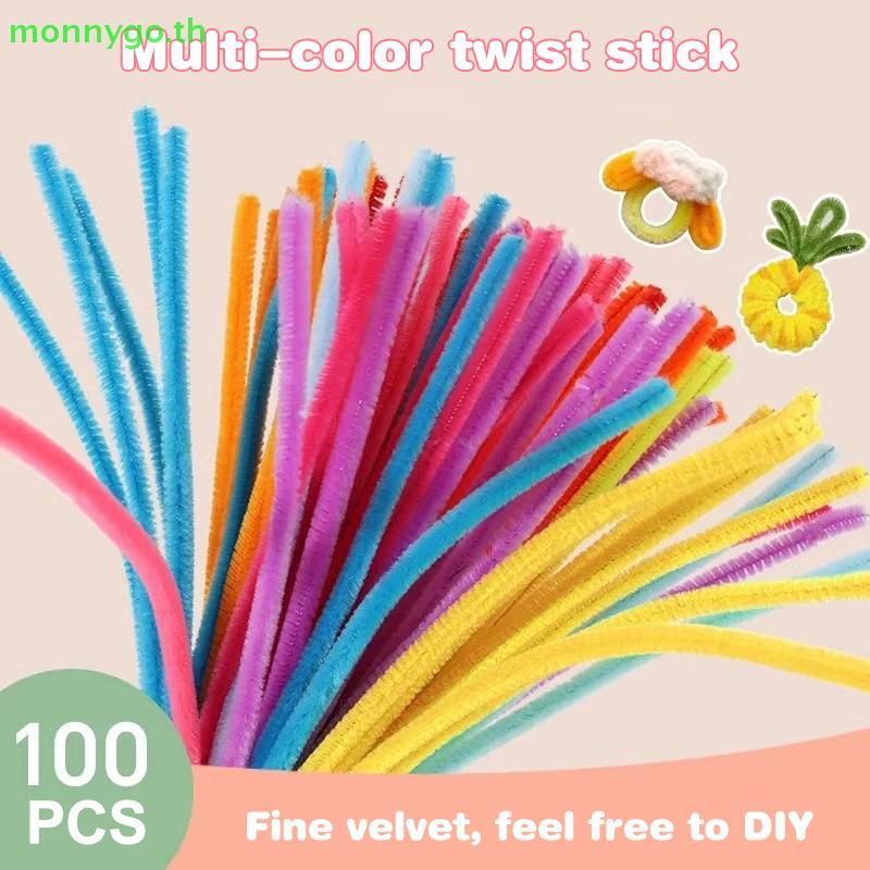 Monnygo 100pcs Fuzzy ลวด Chenille Stems DIY แถบ Twist Bar Anvil Wire Craft ท่อหัตถกรรมวัสดุ Plush Tu