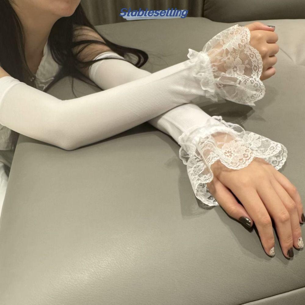 STABLESELLING ปลอกแขนกันแดด, แขนยาว Y2K Womens Sleeve, ลูกไม้ดอกไม้ Hollow Out Sun Protection ถุงมือข้อมือเจ้าสาวอุปกรณ์เสริมเสื้อผ้า