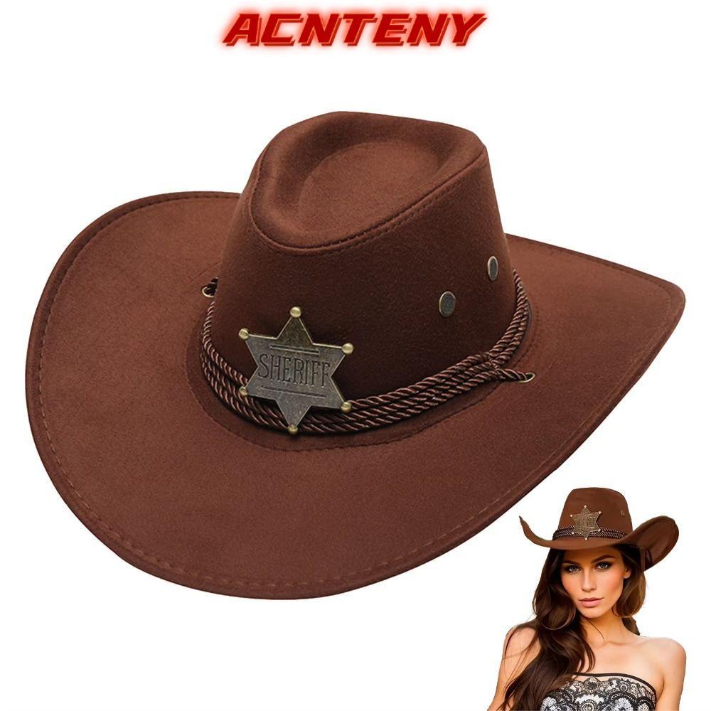 ACNTENY หมวกป้องกันแสงแดดแบบคาวบอย ทำจากหนังเทียมนิ่ม สีทึบ มีปีกกว้างและระบายอากาศได้ดี เหมาะสำหรับใส่บนชายหาดหรือ.party cosplay.