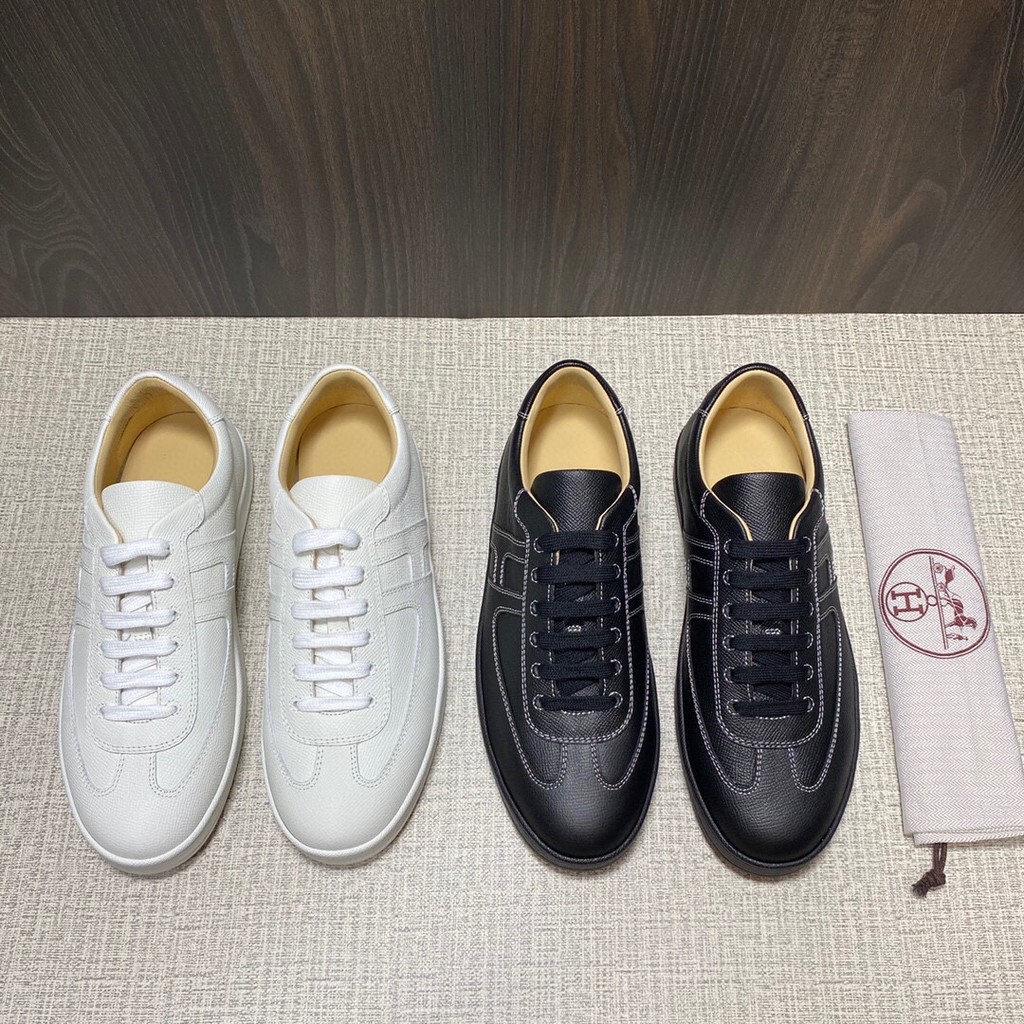 Hermes สินค้าใหม่ Hermès Hermès Boomerang รองเท้าผ้าใบรองเท้าผู้ชาย Lace-Up รองเท้าผ้าใบ Cowhide รอง