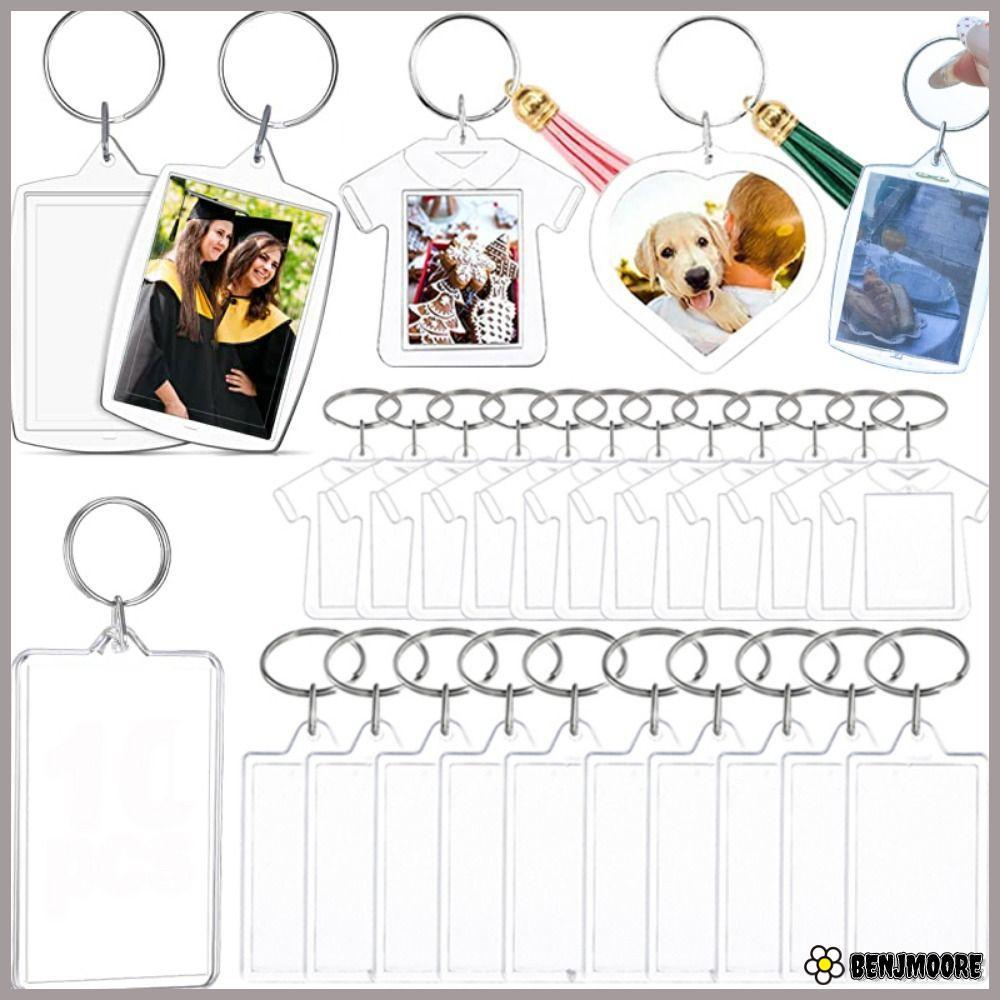 BENJMOORE 5 ชิ้นกรอบรูปพวงกุญแจ, Snap-In Custom ใส่ Photo Blank พวงกุญแจ, ทนทานอะคริลิคโปร่งใสจี้พู่