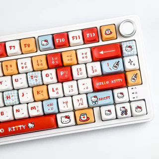 MAIMOOO Thai Keycap Hello Kitty MOA Profile 120 คีย์ PBT Dye Sublimation Aula F75 F99 RK100 สีแดงการ์ตูนลูกแมว Sanrio Keycaps น่ารัก Kitty ไทย Keycaps