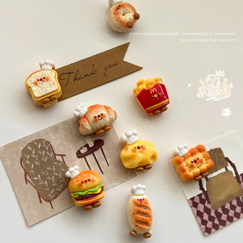 การ์ตูนการ์ตูน 3D สามมิติ Burger French Fries สติกเกอร์ตู้เย็น Candy ของเล่นสร้างสรรค์สติกเกอร์แม่เหล็กน่ารักตกแต่งห้องครัว DIY ตู้เย็นสติกเกอร์แม่เหล็ก