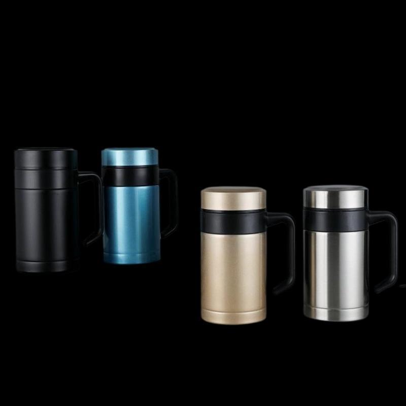 Queenten แก้วกาแฟสแตนเลส 450ML ขวดน้ําฉนวนกันความร้อนถ้วย Tumbler Thermos พร้อมที่จับสําหรับสํานักงา