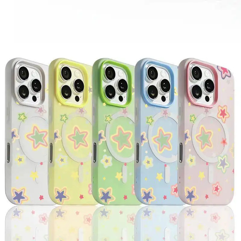 สีสัน Outline Star 2-in-1 Magnetic Jelly เคสโทรศัพท์สําหรับ iPhone 14 13 16 12 11 15 15PRO 13PRO 7PL