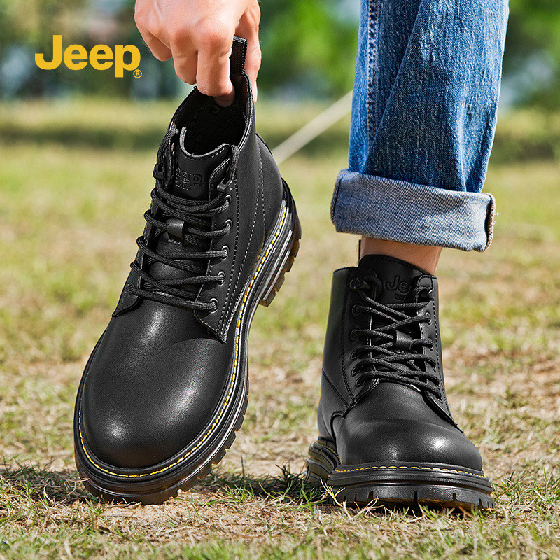 Jeep Jeep High-Top Martin รองเท้าผู้ชายฤดูใบไม้ร่วงฤดูหนาวสีดําเชลซีรองเท้าหนังฤดูหนาวอังกฤษ Mid-Top