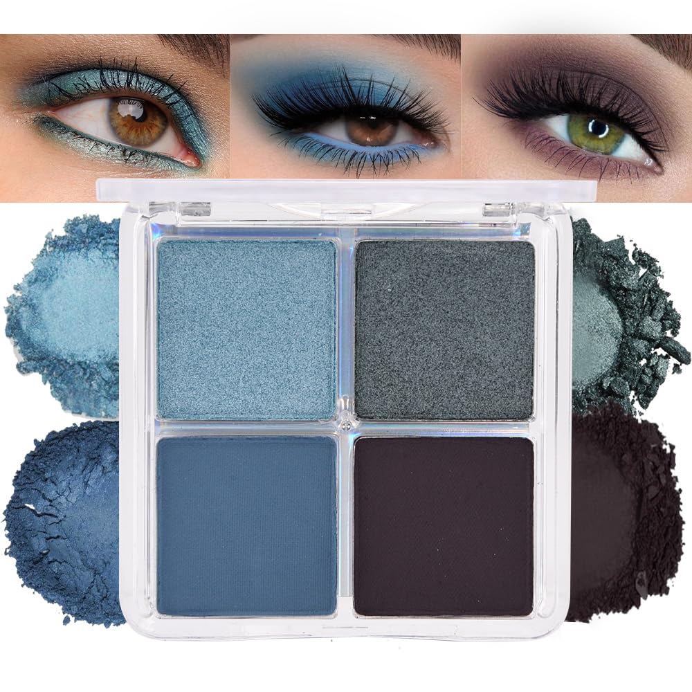 Evpct อายแชโดว์ Quad Palette, Dark Teal Sky Navy Cyan Blue Mauve สีม่วง Taupe Glitter Shimmer Metall