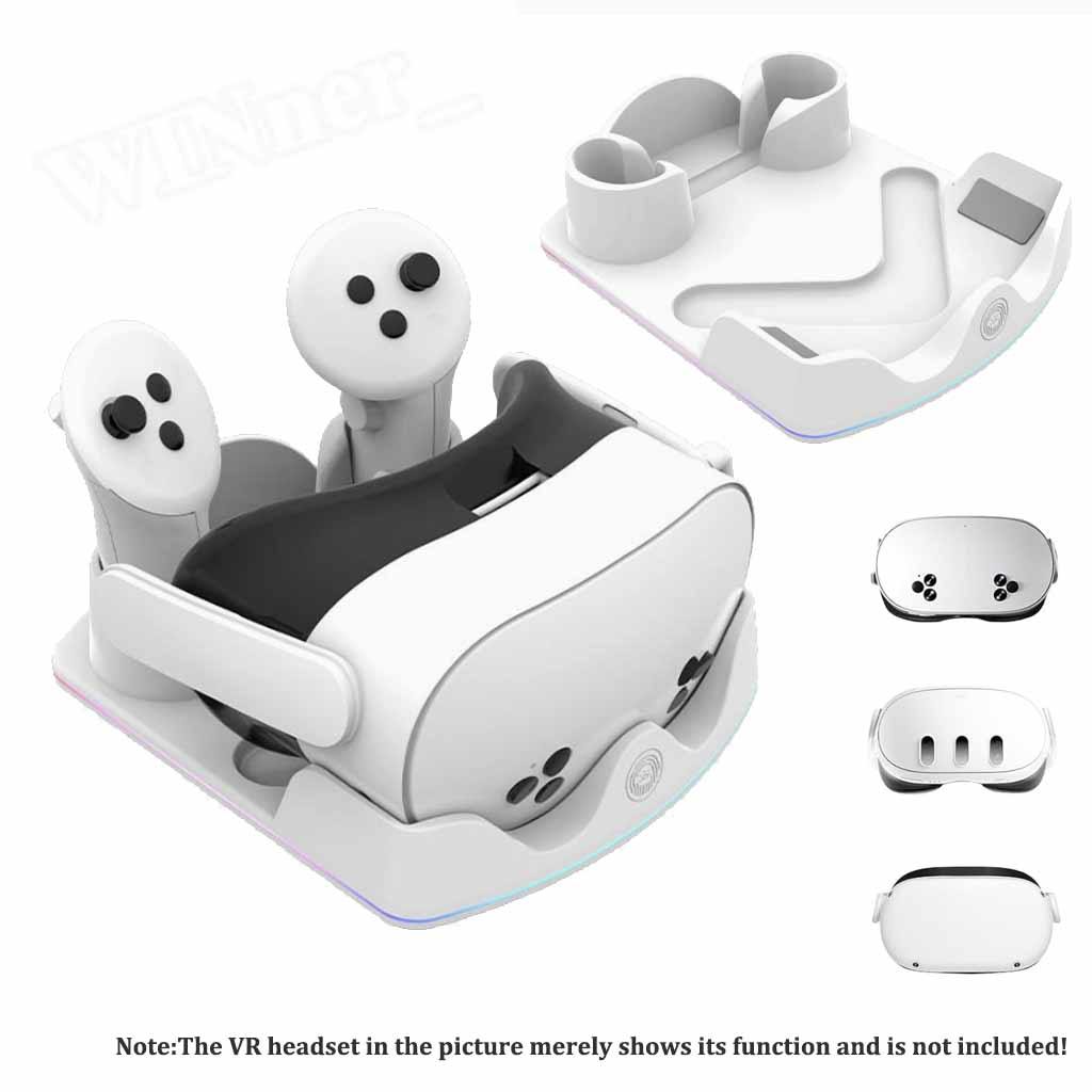 แท่นชาร์จ VR สําหรับ Meta Quest 3S/Quest 3/Quest 2, แท่นชาร์จ Tendak พร้อมไฟ RGB, สายเคเบิล Type C แ