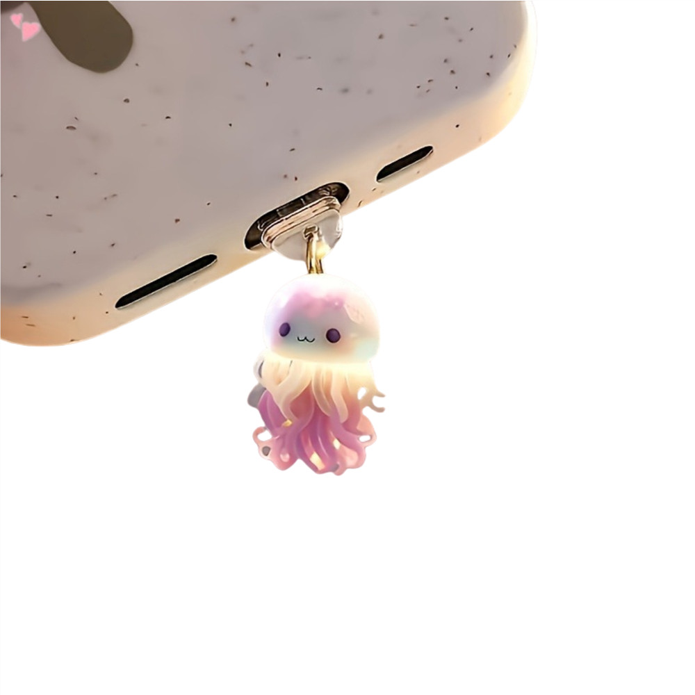น่ารัก 2D แบนอะคริลิคสีชมพู Octopus ปลั๊กฝุ่นสําหรับ Iphone Connector และ Type-c รูปไข่เชื่อมต่อการ์ตูนโทรศัพท์ปลั๊กฝุ่นจี้