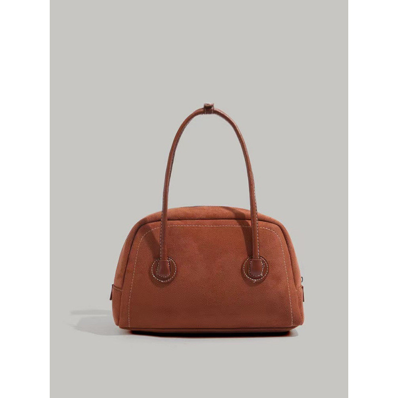 Merad Suede Bowling Bag Retro Portable Boston Bag