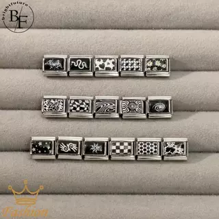 สร้อยข้อมือสแตนเลสขนาด 9 มิลลิเมตร สไตล์อิตาลี สีดำและขาว ทำเอง ให้บุคลิกภาพย้อนยุค