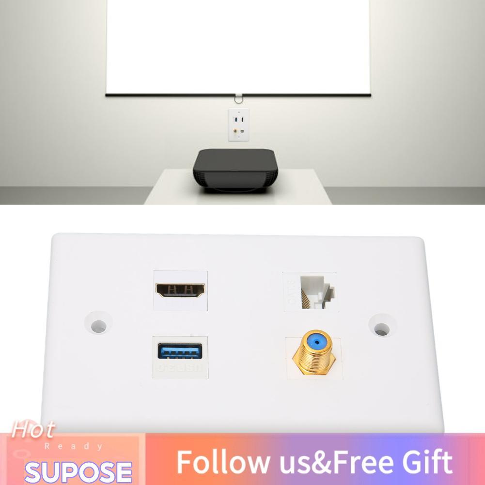 Supose Supose 4 พอร์ต HDMI Coax Ethernet Wall Plate USB 3.0 TV F ประเภท RJ45 Media Outlet Cat6 Coupl