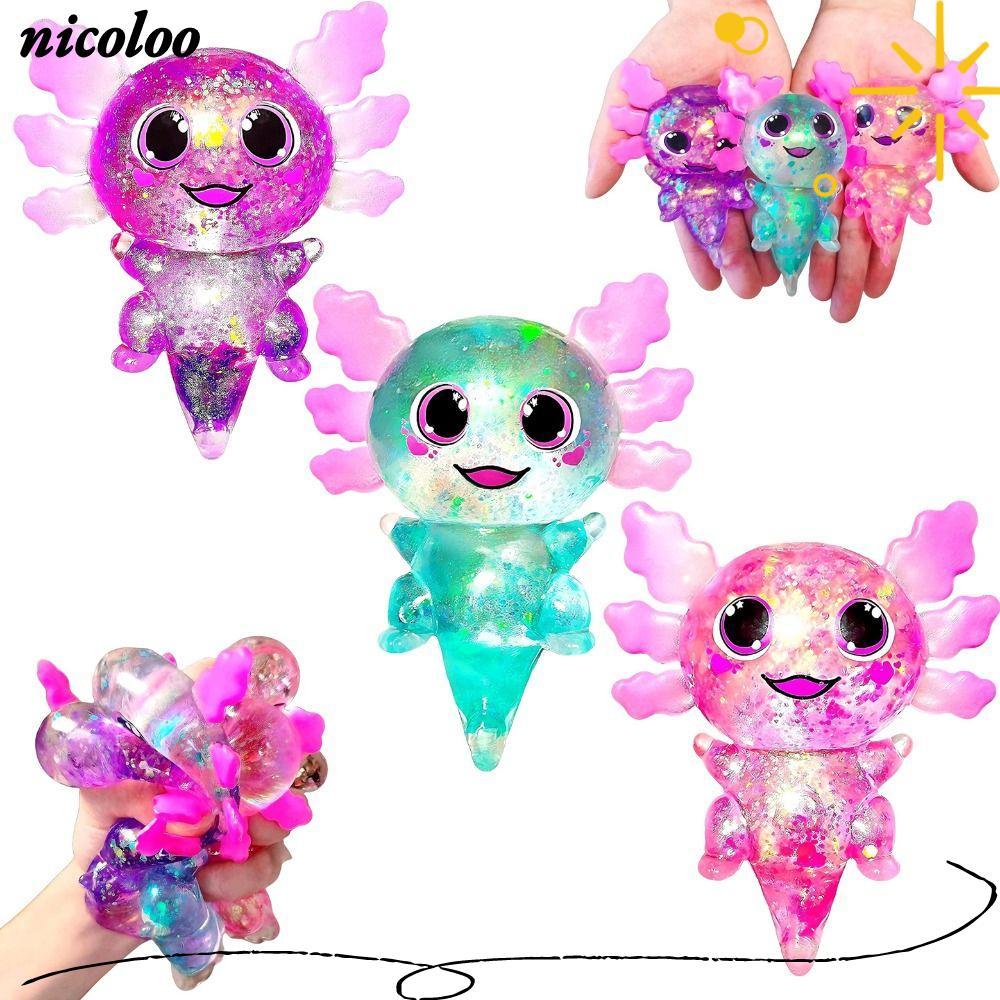 NICOLOO Squishy Stress Glitter, Glitter Sugar Filled Axolotl Squishy ของเล่น, น่ารักเนื้อผ่อนคลายรูป