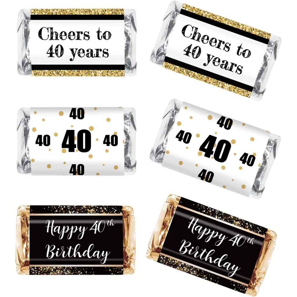 Black & Gold 40th Birthday Party Mini Candy Bar Wrapper สติกเกอร์ - 40th Birthday Party Favors - แพ็