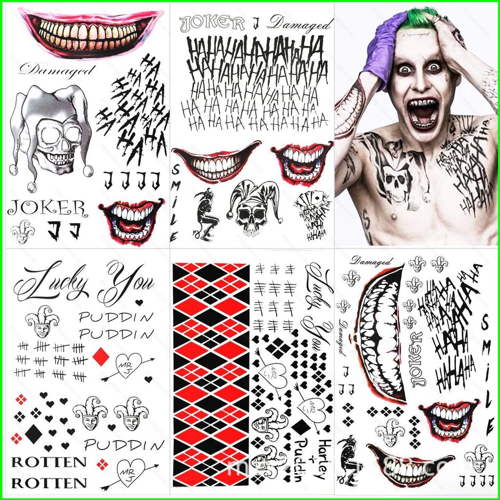 SY1 ฮาโลวีนสยองขวัญ Party Tattoo สติกเกอร์ Suicide Squad Joker กันน้ําที่สมจริง Bloody Wound Scars แ