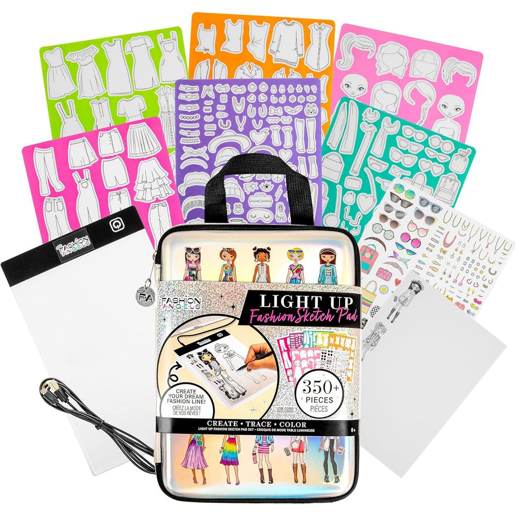Fashion Angels Fashion Design Light Up Sketch & Tracing Pad, ประกอบด้วยกระเป๋าถือโฮโลแกรม, USB, แท็บ