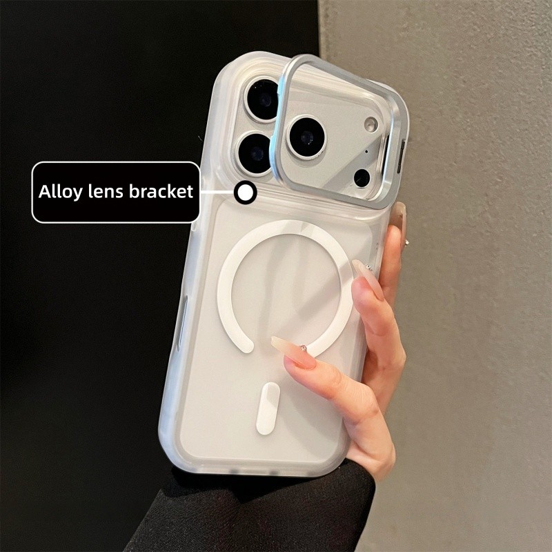 ปลอกใหม่ เคสโทรศัพท์ผิวกึ่งโปร่งใสพร้อมกรอบขาตั้งโลหะอะคริลิคเคสแข็งกันกระแทกสําหรับ ไอโฟน 17 16 15 14 มือโปร สูงสุด กรณี – โปรปัง