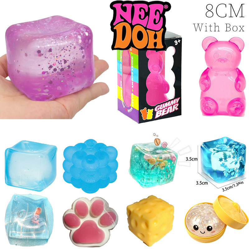 Schylling NeeDoh Nice Cube Squishy ของเล่น Glitter Dumpling ชีส Candy Bear Fidget ความเครียดบรรเทา Decompression ของเล่นของขวัญสําหรับเด็ก