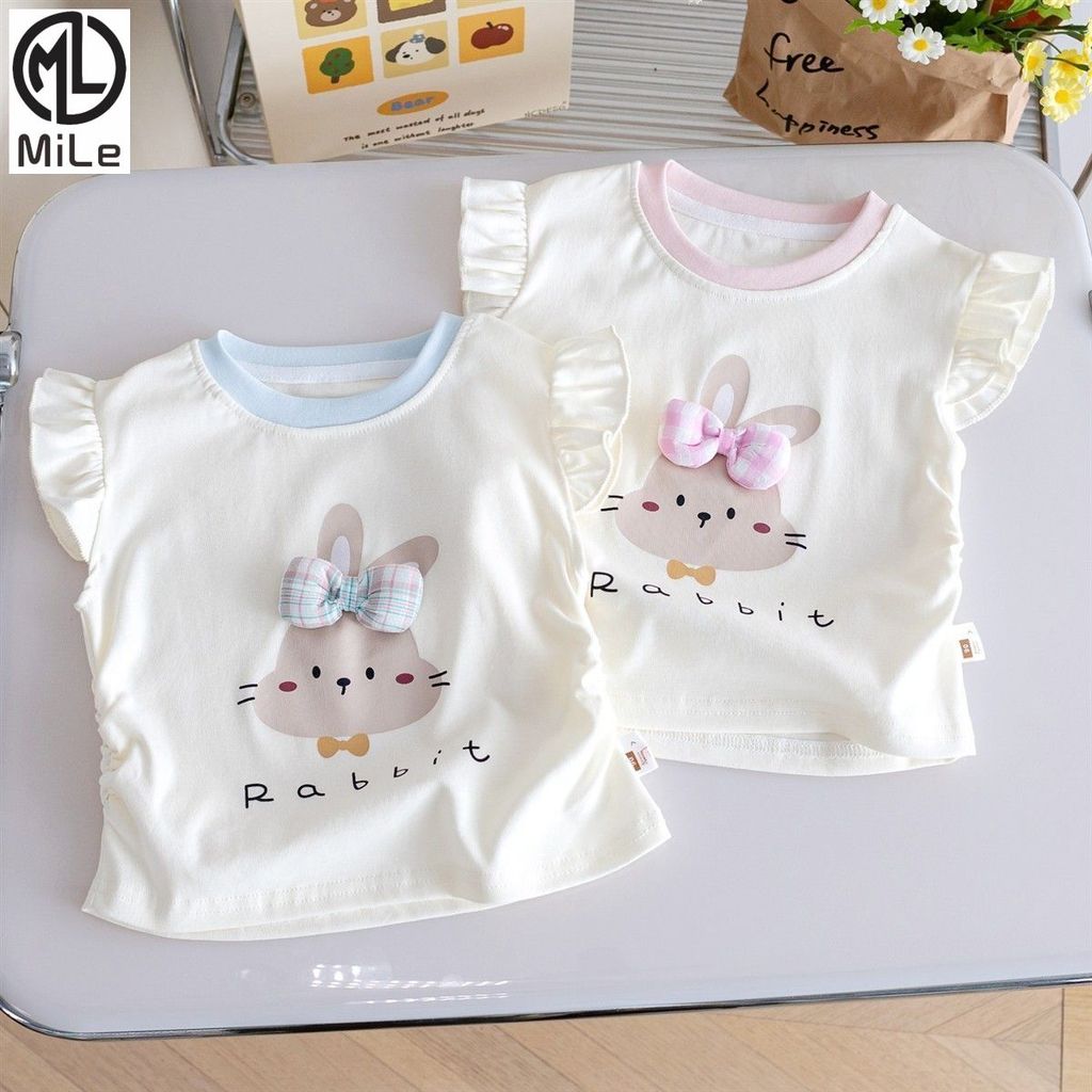 เสื้อยืดน่ารักสำหรับเด็กหญิง แขนสั้น สไตล์การ์ตูนฤดูร้อน ขนาด 90-140 ซม. แฟชั่นสำหรับทารก ตามแนวโน้มปัจจุบัน