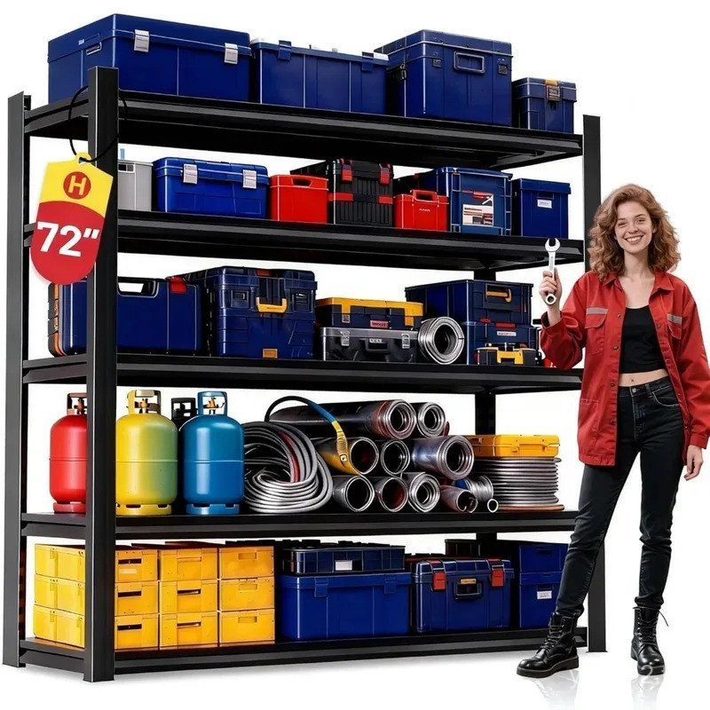 72H 40W Garage Shelving, Metal Shelving Unit and Storage, 2500lb Standing Shelf, Heavy Duty Shelf wi