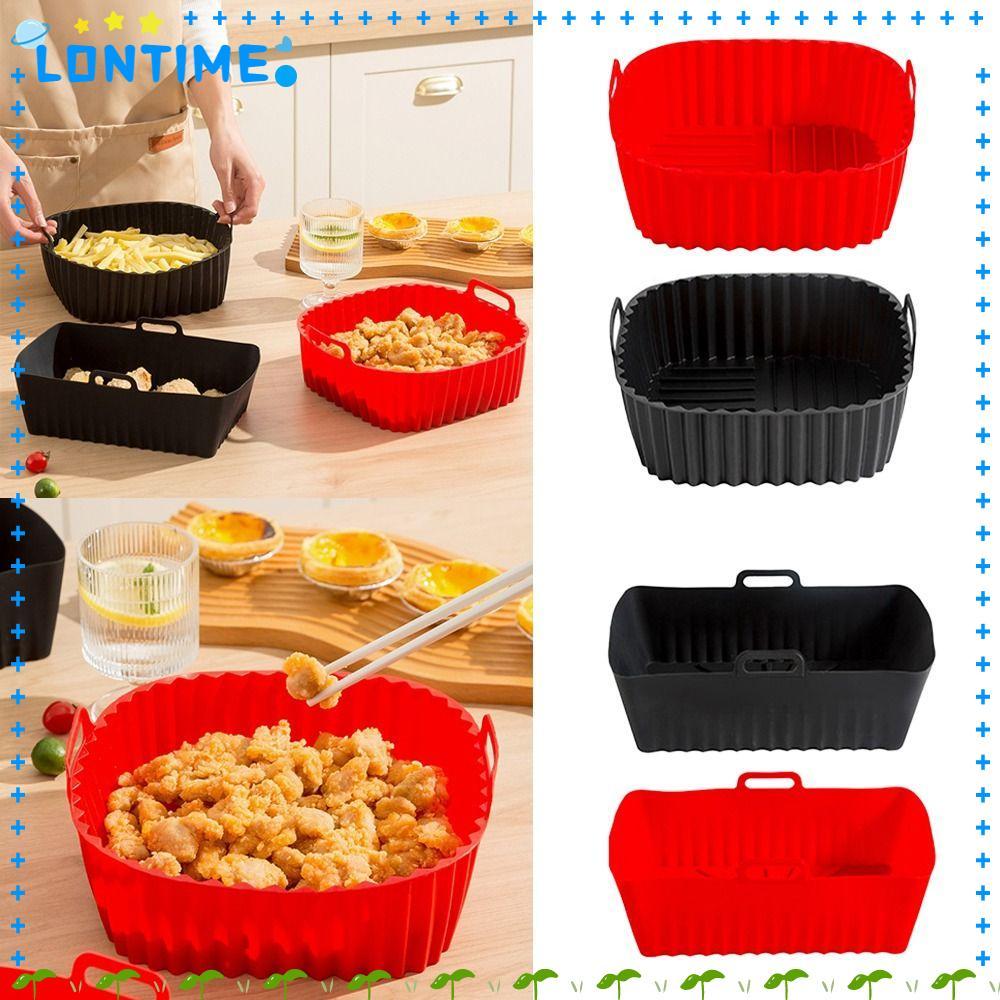LONTIME เตาอบ Liner, Reusable สีดําสีแดงซิลิโคน Air Fryer Liners, Air Fryer อุปกรณ์เสริมสําหรับ 4-7 