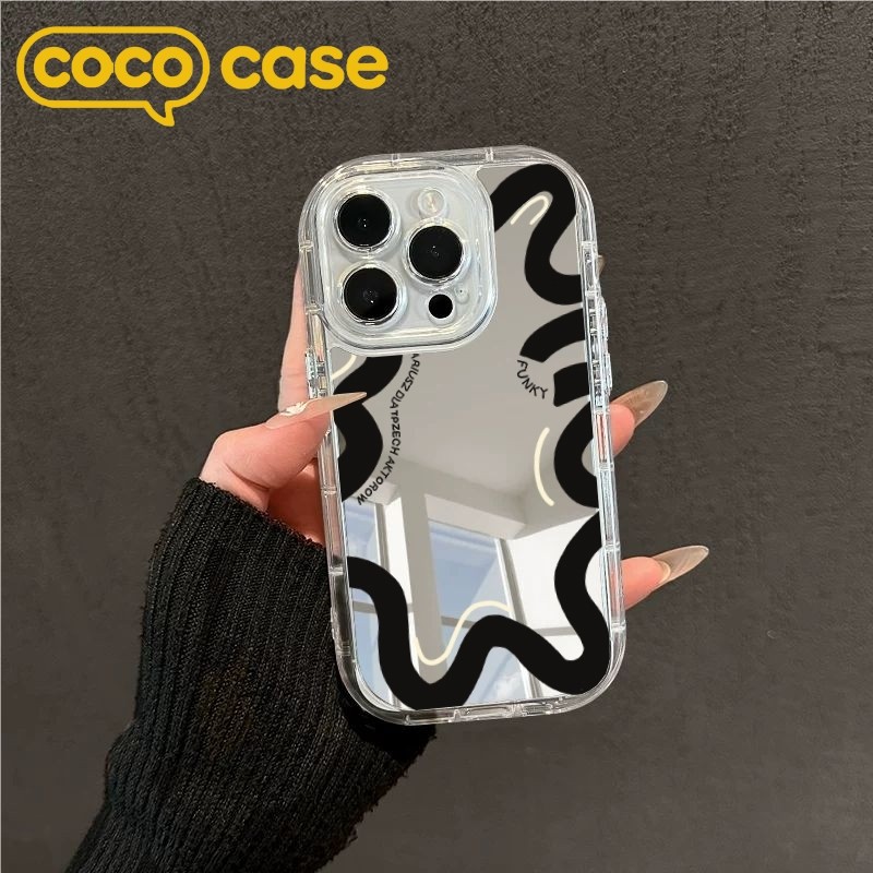 เคสไอโฟน ผิวกระจก กรอบลูกสูบป้องกันกระแทก ลายเส้นโค้งมน มินิมอล ทันสมัย iPhone 17/17Pro/17ProMax/16/15/14/13/12/11/X/XS/