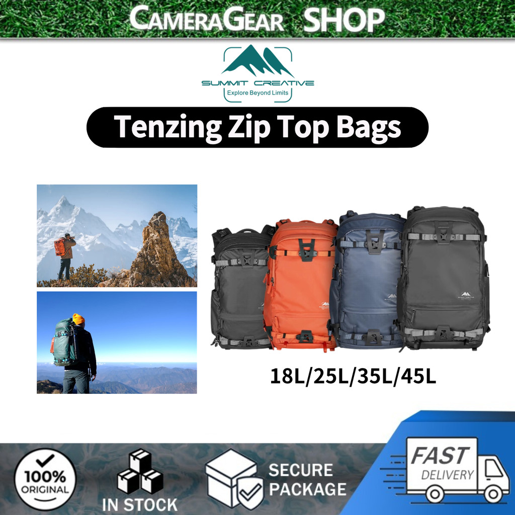 Summit Creative Tenzing 18L/25L/35L/45L Zip Top กระเป๋ากลางแจ้งกระเป๋าเป้สะพายหลังสําหรับกล้อง DSLR,