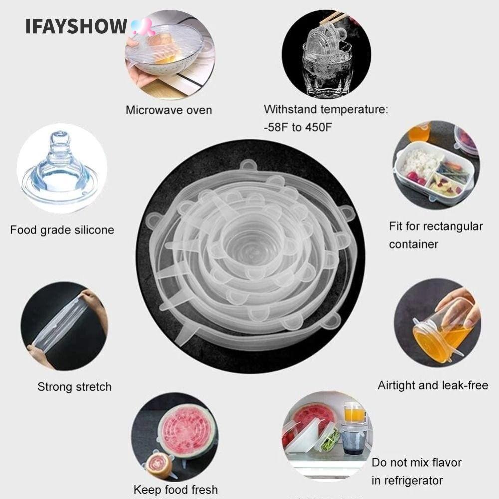 IFAYSHOW ฝาปิดซิลิโคน 6 ชิ้น, อุปกรณ์ครัวยืดฝาครอบเก็บสด, หมวกชามแบบใช้ซ้ําได้กันลื่น