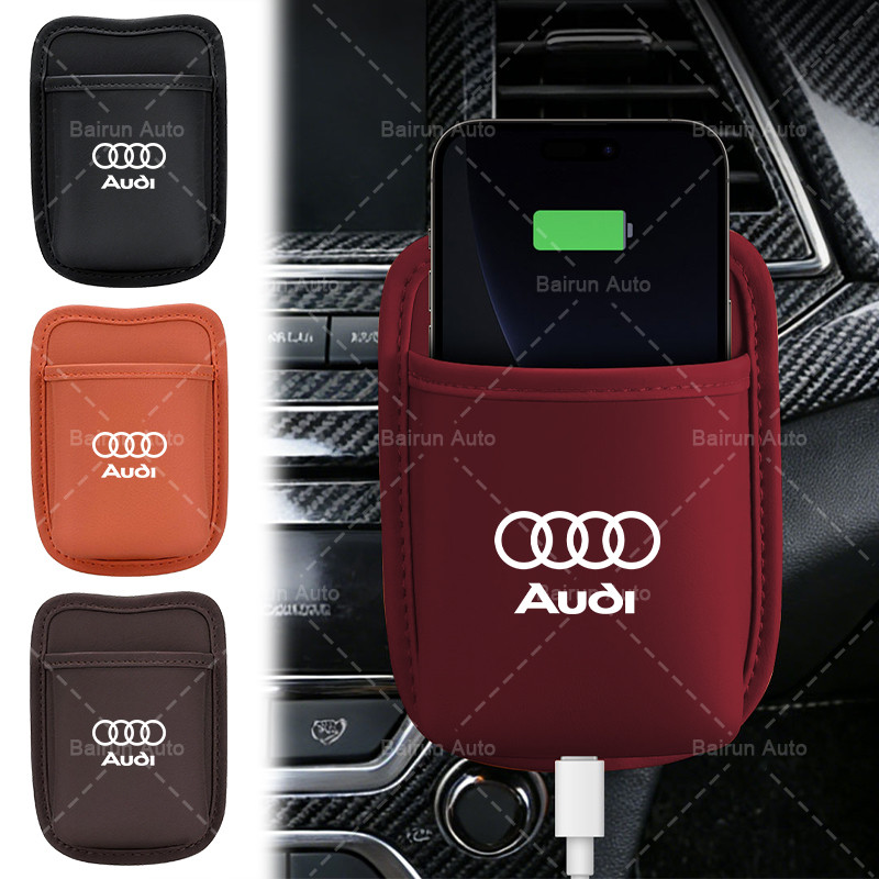 1/2pcs Napa หนังรถ Air Outlet กระเป๋าโทรศัพท์รถยนต์สําหรับ Audi A4 B8 A3 8P 8V S3 A5 A6 S6 C6 Q5 A8 