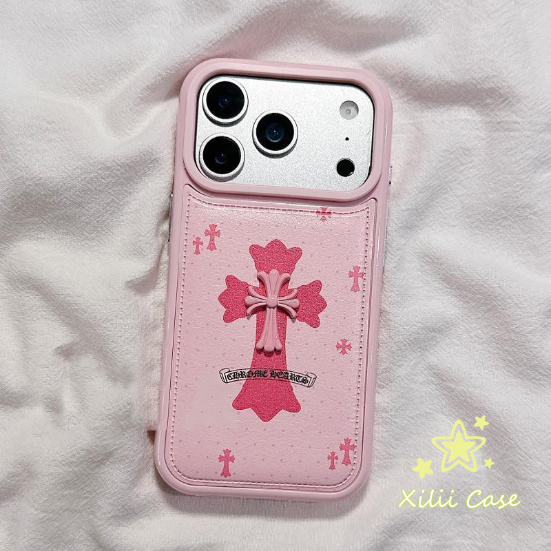 รูใหญ่พองลม ลายโบว์-ครอส เคสสีชมพู น่ารัก สำหรับIPhone 13 15 16 17 11 AIR 12 14 Pro Max XR 7 16 14 15 8 Plus X XS SE