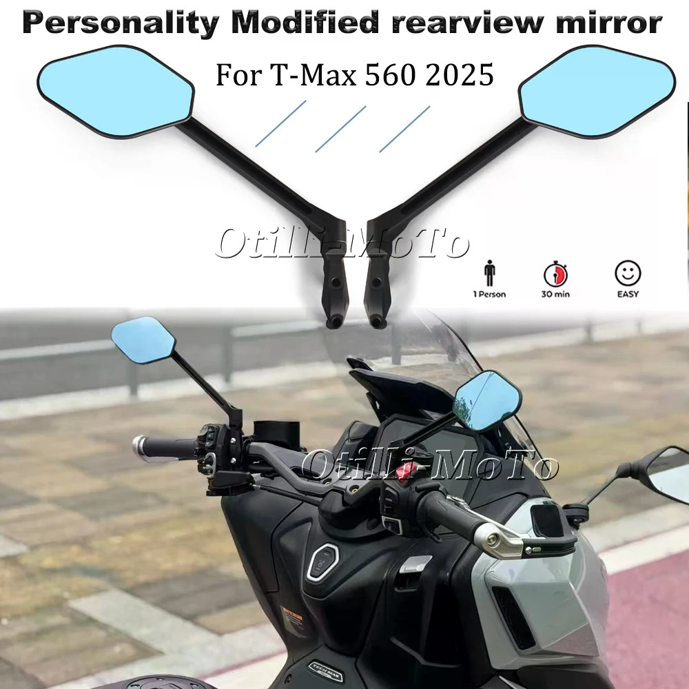 เหมาะสําหรับ Yamaha TMAX560 Tech Max 560 2025-Modifiable 360°ฟรีหมุนปรับกระจกอุปกรณ์เสริมรถจักรยานยน