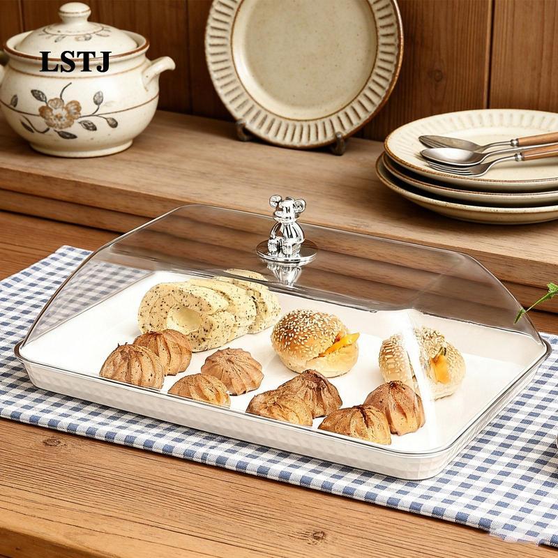 [Lstjj] ที่วางเค้กพร้อมโดมบนโต๊ะอาหาร Pastry Display Dessert Diaplay ที่วางจานสําหรับ Cupcakes Party