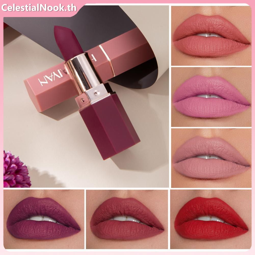 ลิปสติกเนื้อแมท 6 สี Handaiyan กันน้ำ ติดทนนาน สีแดงกำมะหยี่สุดเซ็กซี่ ลิปกลอสสีนู้ด เครื่องสำอางสำหรับผู้หญิง CelestialNook