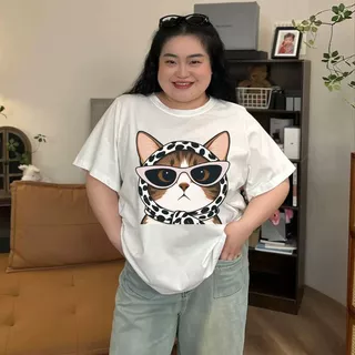 Teddy Tee 💖 เสื้อน่ารักเสื้อสาวอวบ OVERSIZE พิมพ์ลาย "Cool Cat" เสื้อแฟชั่น เสื้อคอกลม ผ้าCOTTON โคตรนุ่ม【COD】